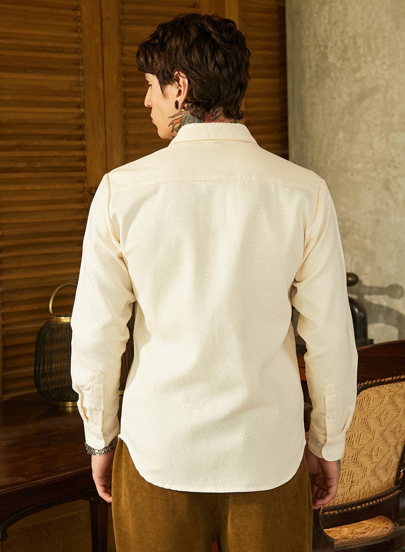 Campus Sutra Men's Cream White Slanted-Trough Shirt - Image 5