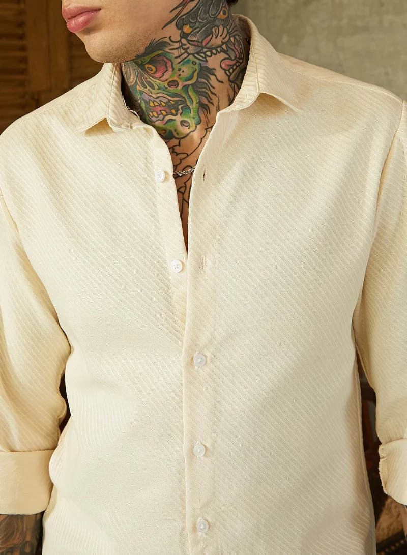 Campus Sutra  Men's Cream White Slanted-Trough Shirt for Men | Best Price UAE