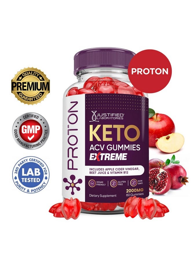 Justified Laboratories Proton Protein Keto ACV Gummies Extreme 2000MG Proton Keto Gummies Apple Cider Vinegar Formulated with Pomegranate Beet Juice Powder B12 Vegan Non GMO 60 Gummys - Image 2