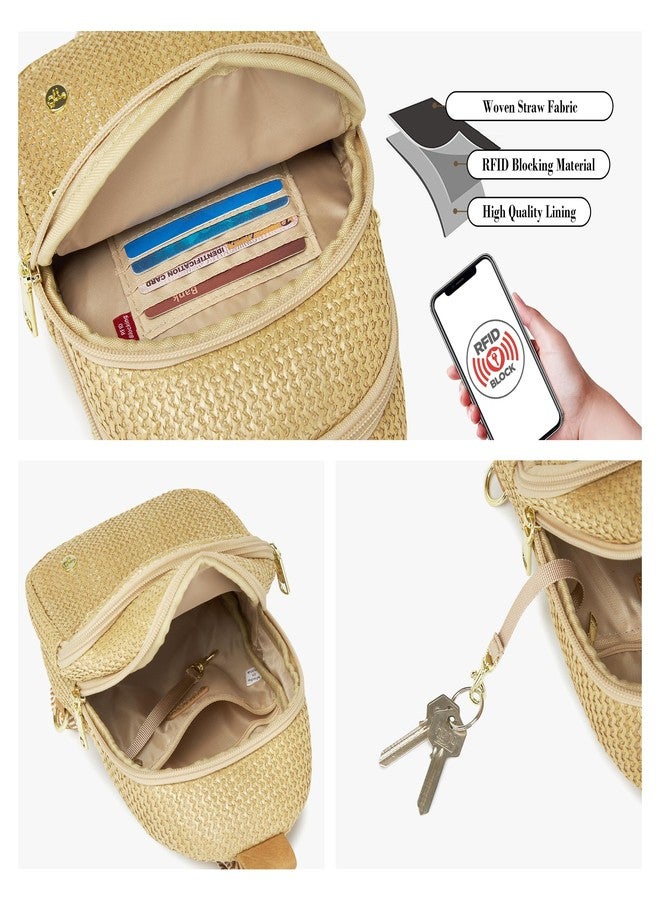AOCINA Straw Summer Purse for Women Hawaiian Woven Crossbody Bags RFID Sling Bag Beach Travel Vacation Essentials Beach Gifts for Women(Front Zipper with Boho Strap Khaki) - Image 3