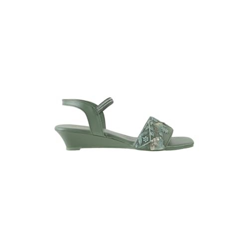 Mochi Women Green Embellished Fashion Wedge Sandals UK/4 EU/37 (33-625) - Image 4