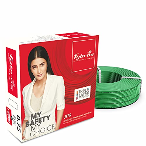Fybros by Kundan Cab ULTRA FLEXIBLE FR PVC Insulated 0.75 Sq Mm Wire | UFFR Green Copper Wires & Cables| Cables For wiring | 0.75 Sq Mm Green wire 90 meter| Industrial Wire Cable| Electrical Wire - Image 1