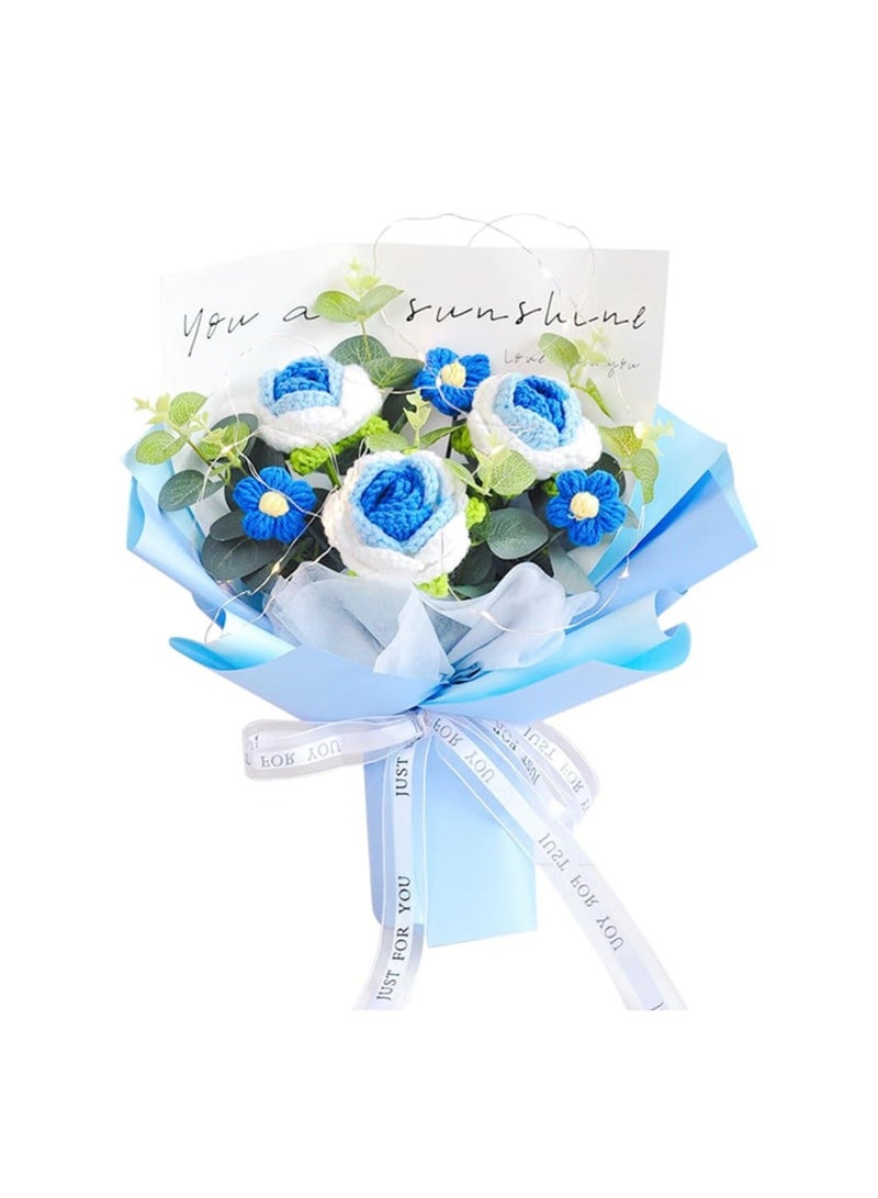 Handmade Knitted Bouquet, Completed Crochet Flowers Bouquet, Crochet Bouquet Kit, Knitted Fake Rose Daisy for Mother's Day Birthday Wedding Gift and Home Decor