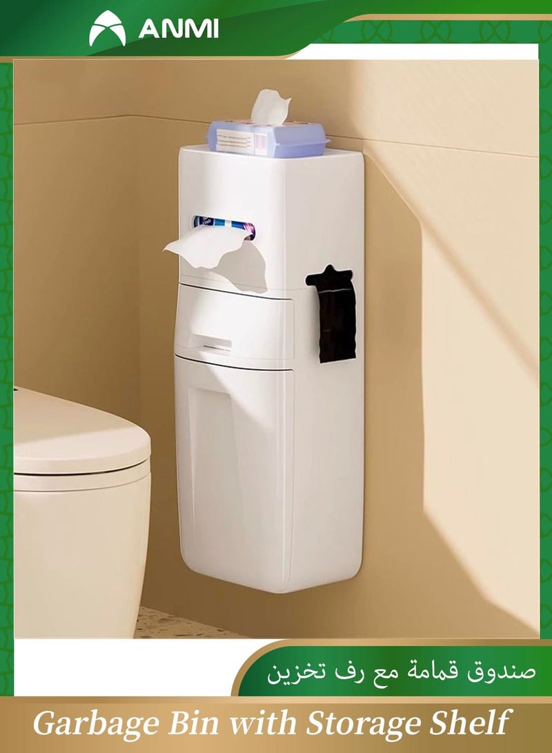 Anmi Hanging Trash Can for Bathroom kitchen ，Space-Saving Plastic Garbage Bin with Storage Shelf，Multi Function Office Trash Can - Image 1