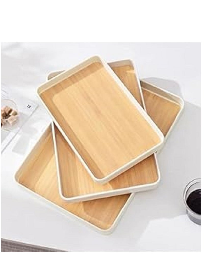 Melamine Serving Tray Set 3 Sizes Small Medium Large Wood Rectangular Wooden - Image 1
