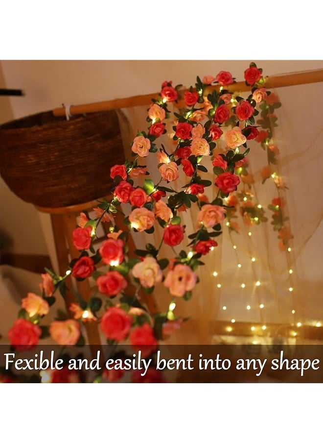 erorex - Flower Rose Vine Fairy String Lights Battery Powered Artificial Rose Flower Garland With Lights For Valentine Day Wedding Birthday Party Bedroom Home Garden Decor 2 Pack 50 Led - Image 1