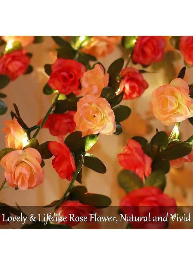 erorex - Flower Rose Vine Fairy String Lights Battery Powered Artificial Rose Flower Garland With Lights For Valentine Day Wedding Birthday Party Bedroom Home Garden Decor 2 Pack 50 Led - Image 1