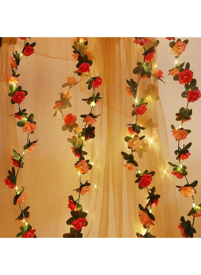 erorex - Flower Rose Vine Fairy String Lights Battery Powered Artificial Rose Flower Garland With Lights For Valentine Day Wedding Birthday Party Bedroom Home Garden Decor 2 Pack 50 Led - Image 1