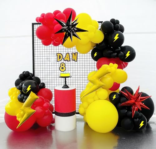 besttideyes Red Yellow and Black Balloons Garland Arch Kit 134Pcs CartoonTheme Balloon Arch whit Flash Lightning Starburst Balloons for Superhero Theme Cartoon Theme Birthday Party Decorations - Image 5