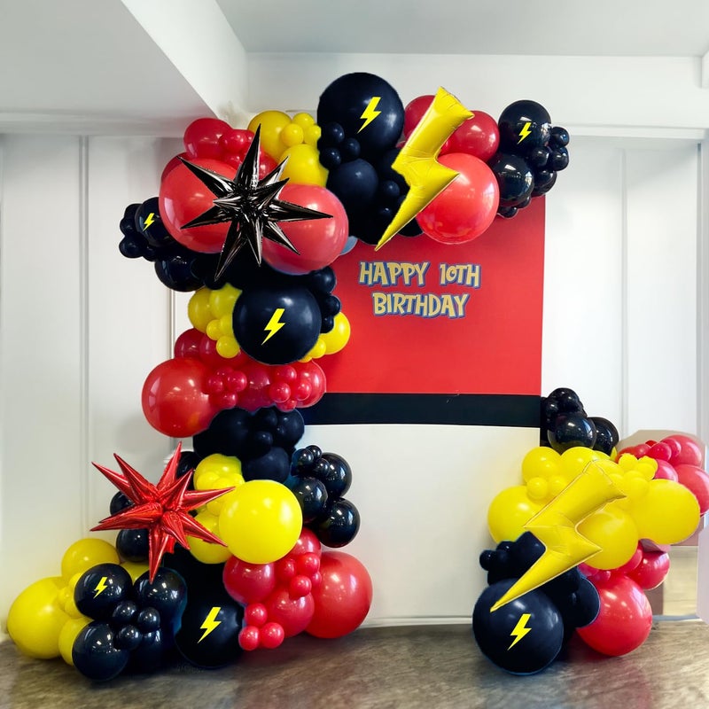 besttideyes Red Yellow and Black Balloons Garland Arch Kit 134Pcs CartoonTheme Balloon Arch whit Flash Lightning Starburst Balloons for Superhero Theme Cartoon Theme Birthday Party Decorations - Image 3