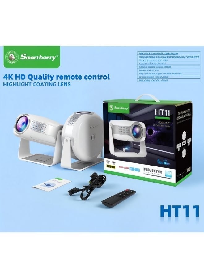 سمارت باري HT11 Portable Android Smart Projector with 4K Support, Wi-Fi and Bluetooth, Auto Keystone Correction, 130 Degree Flip Design, Compatible with HDMI and USB Devices - Image 1