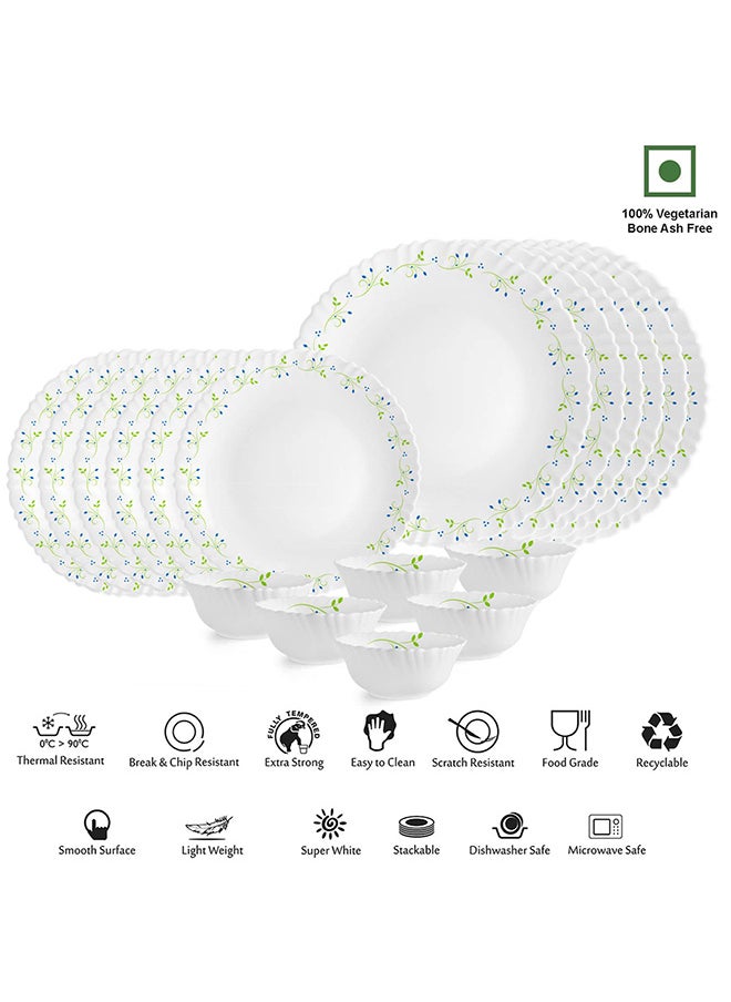 Cello Cello Opalware Dazzle Series Tropical Lagoon Dinner Set, 18 Units | Light-Weight, Daily Use Crockery Set for Dining | White Plate and Bowl Set  - Image 3