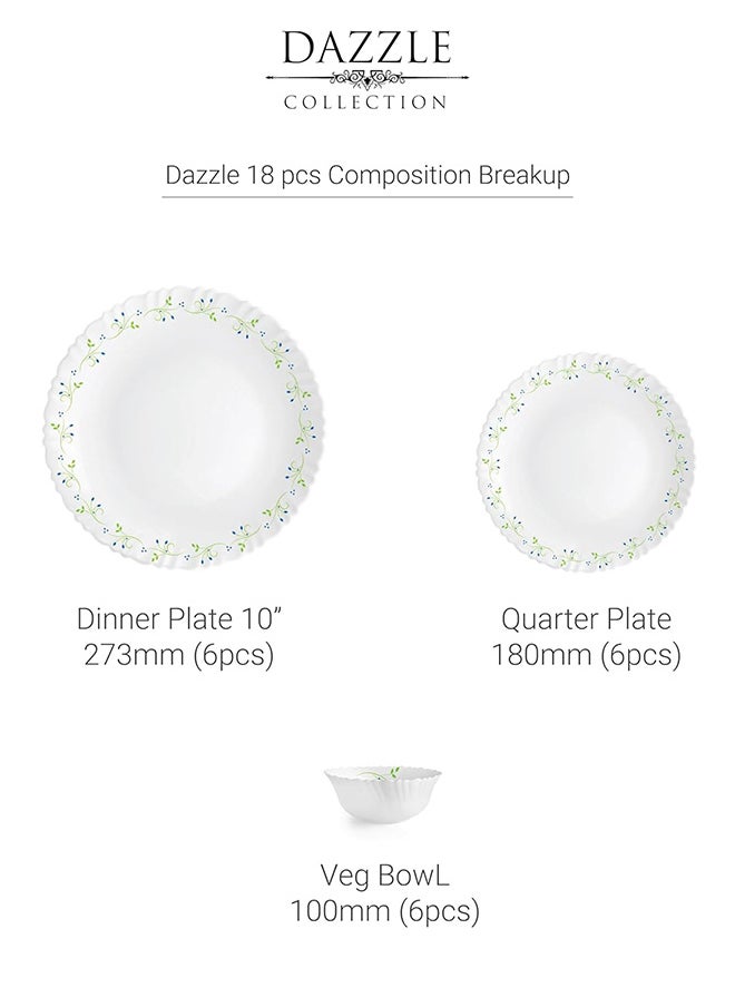 Cello Cello Opalware Dazzle Series Tropical Lagoon Dinner Set, 18 Units | Light-Weight, Daily Use Crockery Set for Dining | White Plate and Bowl Set  - Image 4
