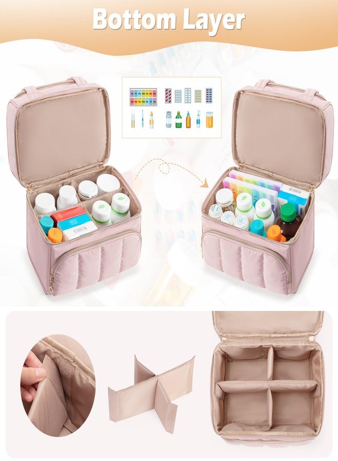 Damero Double Layers Medicine Bottle Organizer, Lockable Pill Bottle Organizer Medicine Bag with Lockable Zipper and Detachable Dividers for Medication, Vitamins or Medical Supplements, Pink - Image 3