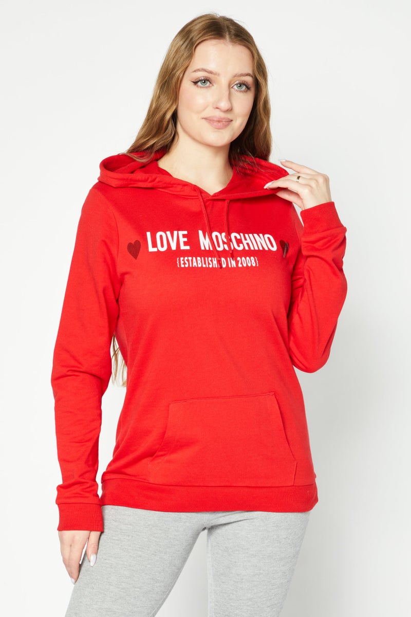 Love Moschino Women Hooded Neck Graphic Sweatshirt, Red  - Image 1
