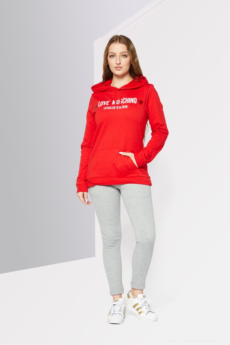Love Moschino Women Hooded Neck Graphic Sweatshirt, Red  - Image 2