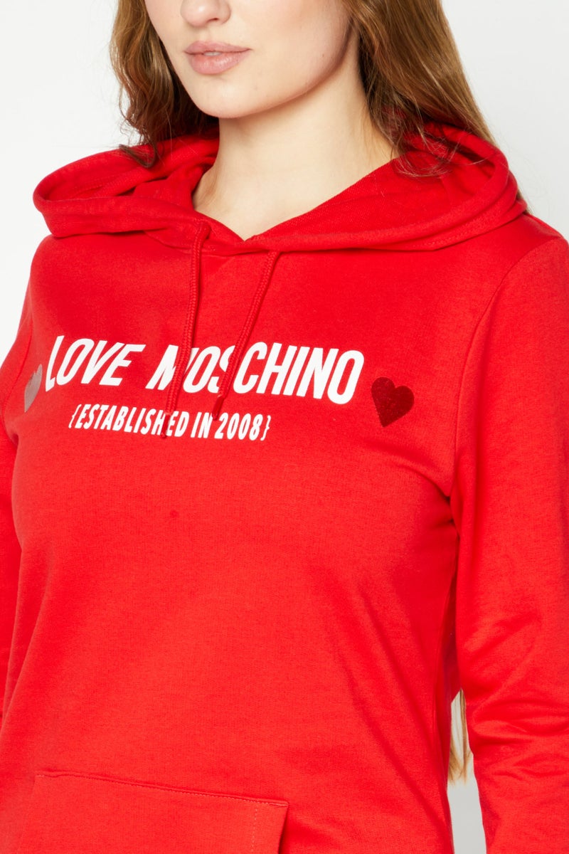 Love Moschino Women Hooded Neck Graphic Sweatshirt, Red  - Image 3
