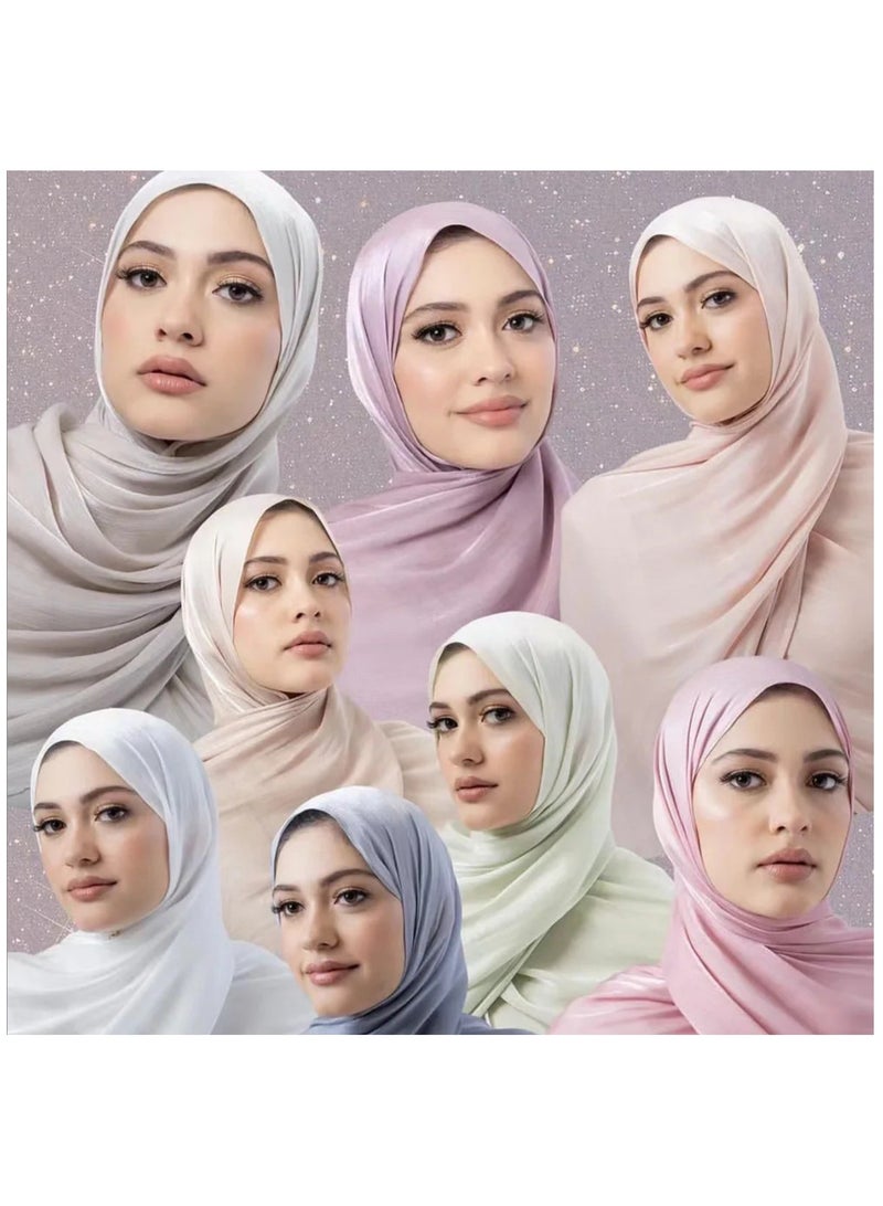 Women's shiny flowing headscarf and shawl, soft and warm scarf that wraps around hair in autumn and winter, 180 * 70cm multifunctional art scarf - Image 2