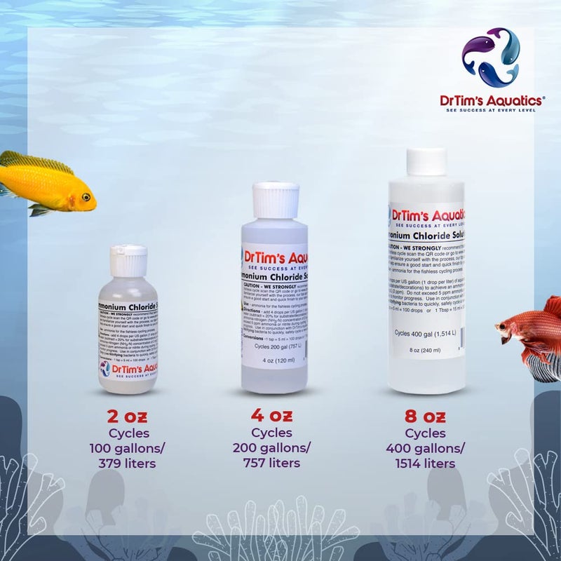 DrTim's Aquatics محلول كلوريد الأمونيوم من DrTim لأغراض دورة الأسماك بدون أسماك - 8 أونصات، يعالج 400 جالون - منظف حوض السمك للمياه المالحة، المياه العذبة وأحواض الشعاب المرجانية - Image 5