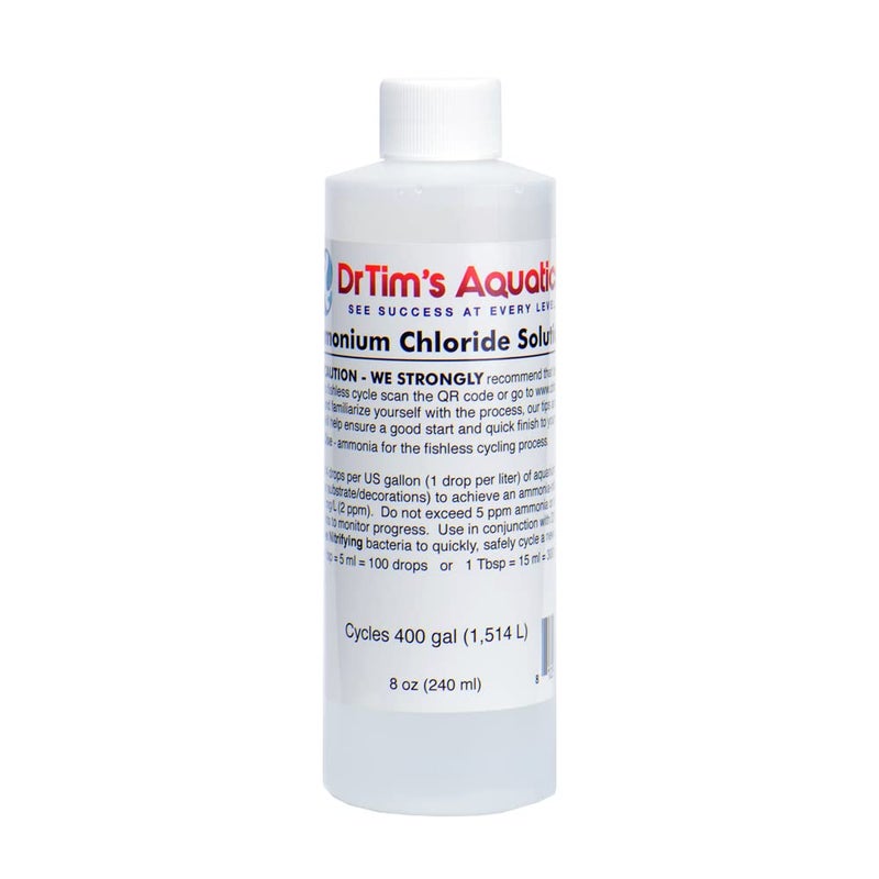 DrTim's Aquatics محلول كلوريد الأمونيوم من DrTim لأغراض دورة الأسماك بدون أسماك - 8 أونصات، يعالج 400 جالون - منظف حوض السمك للمياه المالحة، المياه العذبة وأحواض الشعاب المرجانية - Image 1