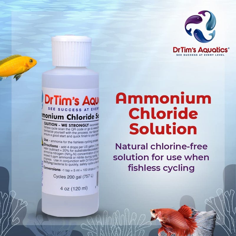 DrTim's Aquatics محلول كلوريد الأمونيوم من DrTim لأغراض دورة الأسماك بدون أسماك - 8 أونصات، يعالج 400 جالون - منظف حوض السمك للمياه المالحة، المياه العذبة وأحواض الشعاب المرجانية - Image 2