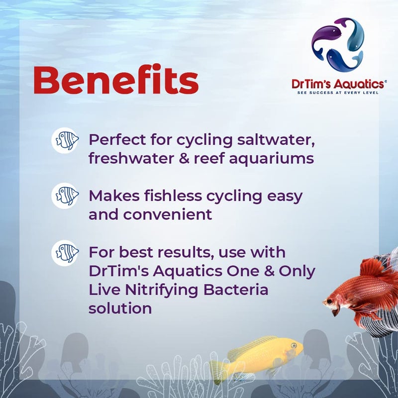 DrTim's Aquatics محلول كلوريد الأمونيوم من DrTim لأغراض دورة الأسماك بدون أسماك - 8 أونصات، يعالج 400 جالون - منظف حوض السمك للمياه المالحة، المياه العذبة وأحواض الشعاب المرجانية - Image 3