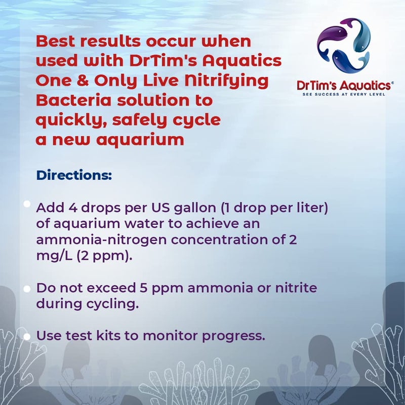 DrTim's Aquatics محلول كلوريد الأمونيوم من DrTim لأغراض دورة الأسماك بدون أسماك - 8 أونصات، يعالج 400 جالون - منظف حوض السمك للمياه المالحة، المياه العذبة وأحواض الشعاب المرجانية - Image 4