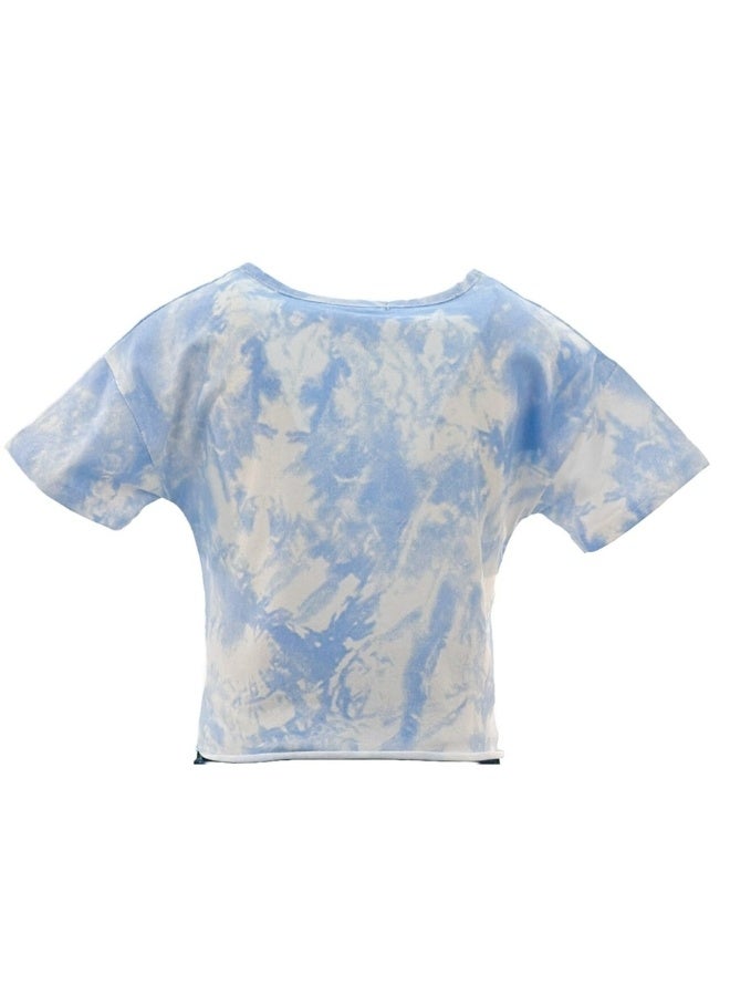JOANNA JOANNA 23KY369B Girl's Front Tie With I Love The Way You Make Me Smile Quotes Round Neck Short Sleeve T-Shirt - Blue  - Image 3