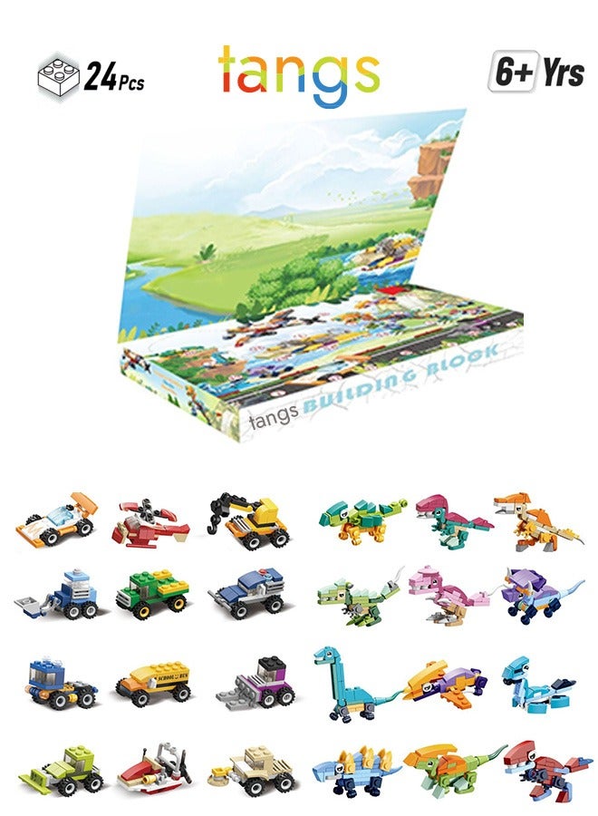 ملقط مجموعة مكعبات STEM للديناصورات والشاحنات - 24 هدية تعليمية للأطفال 6-12 سنة، ألعاب تقويم أدڤنت مع سجادة لعب (مرفق صندوق تخزين) - Image 1