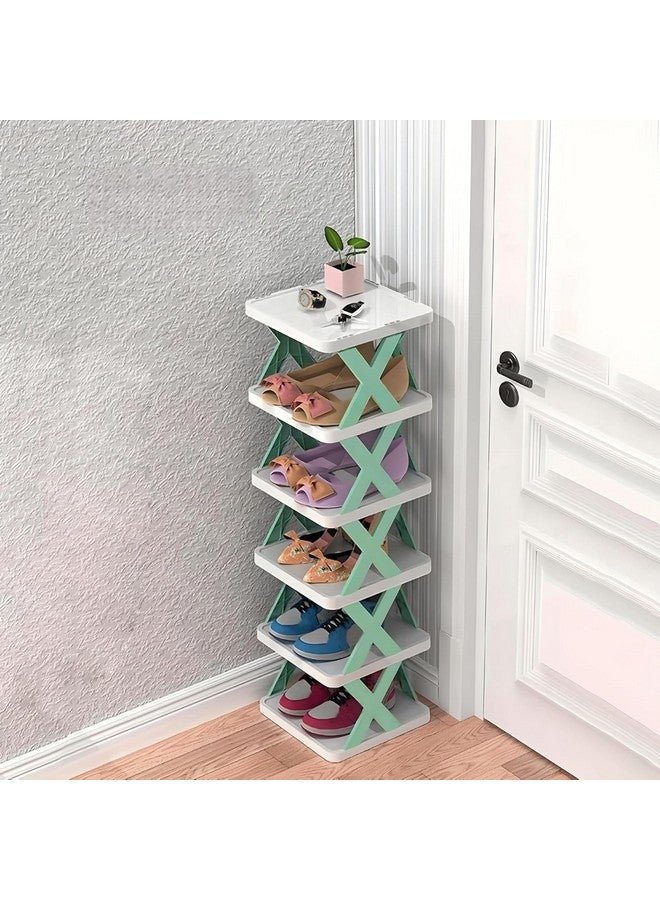 NYALKARAN Multi-Purpose Stackable Shoe Rack Adjustable Slots Shoe Organiser (Green, 6 Layer)