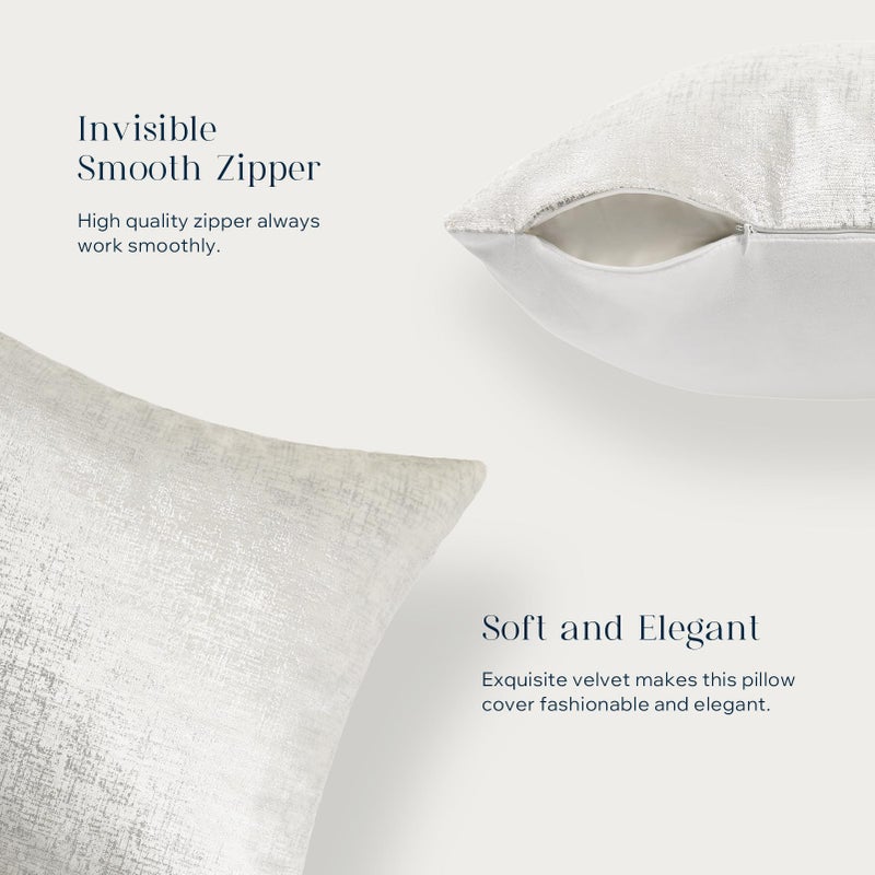 Phantoscope Pack of 2 Sparkling Velvet Decorative, Silver and White Decorative Velvet Pillow Cover, Solid Square Cushion Cover Pillowcase for Couch Bed and Chair, White, 18 x 18 inches, 45 x 45 cm - Image 3