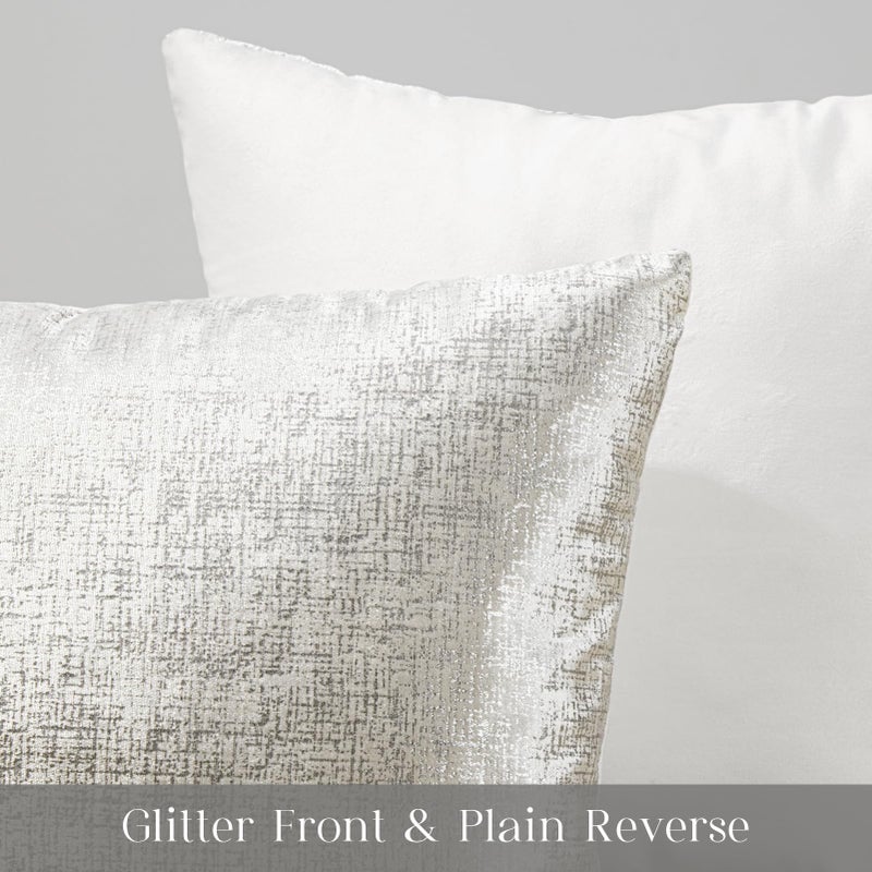 Phantoscope Pack of 2 Sparkling Velvet Decorative, Silver and White Decorative Velvet Pillow Cover, Solid Square Cushion Cover Pillowcase for Couch Bed and Chair, White, 18 x 18 inches, 45 x 45 cm - Image 2
