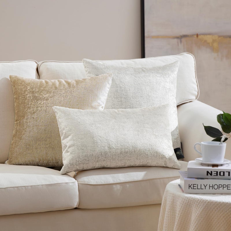 Phantoscope Pack of 2 Sparkling Velvet Decorative, Silver and White Decorative Velvet Pillow Cover, Solid Square Cushion Cover Pillowcase for Couch Bed and Chair, White, 18 x 18 inches, 45 x 45 cm - Image 4