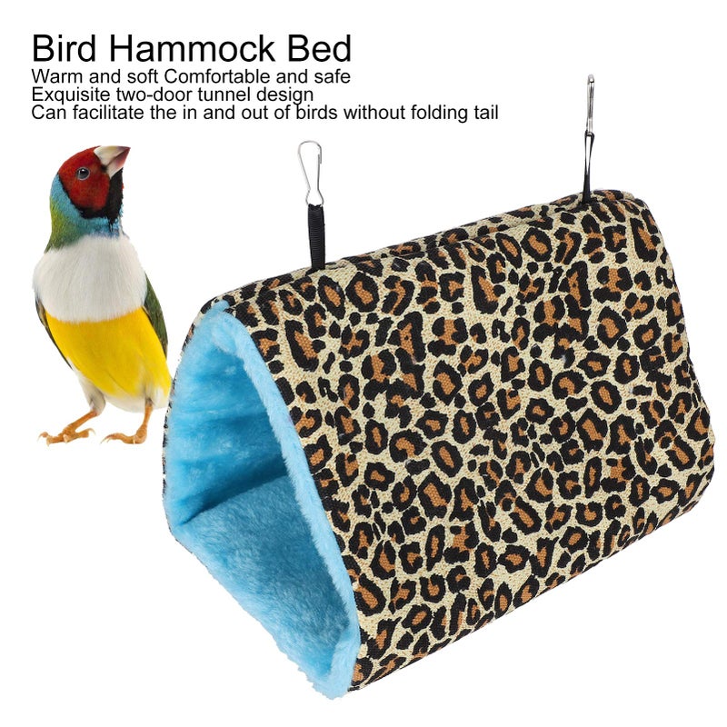 Leopard Print Canvas Bird Hammock Bed Warm Winter Hanging Nest With Stainless Steel Hooks Size M - Image 4