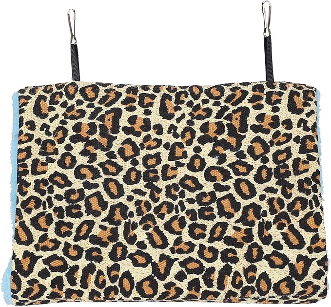 Leopard Print Canvas Bird Hammock Bed Warm Winter Hanging Nest With Stainless Steel Hooks Size M - Image 1