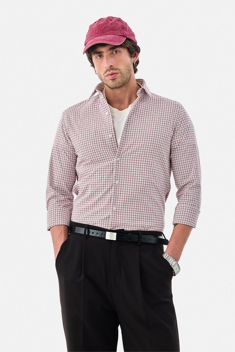 SNITCH Slim Fit Stretch Micro Checks Shirt - Image 4