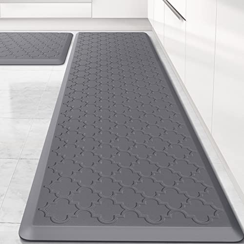 SoftDuo Kitchen Mat [2 PCS] Cushioned Anti-Fatigue Floor Mat Water Resistant Non-Skid Kitchen Mats and Rugs Ergonomic Comfort Foam Kitchen Rugs Standing Mat for Floor Office Sink(Grey,17.3"x28"+17.3"x60") - Image 1