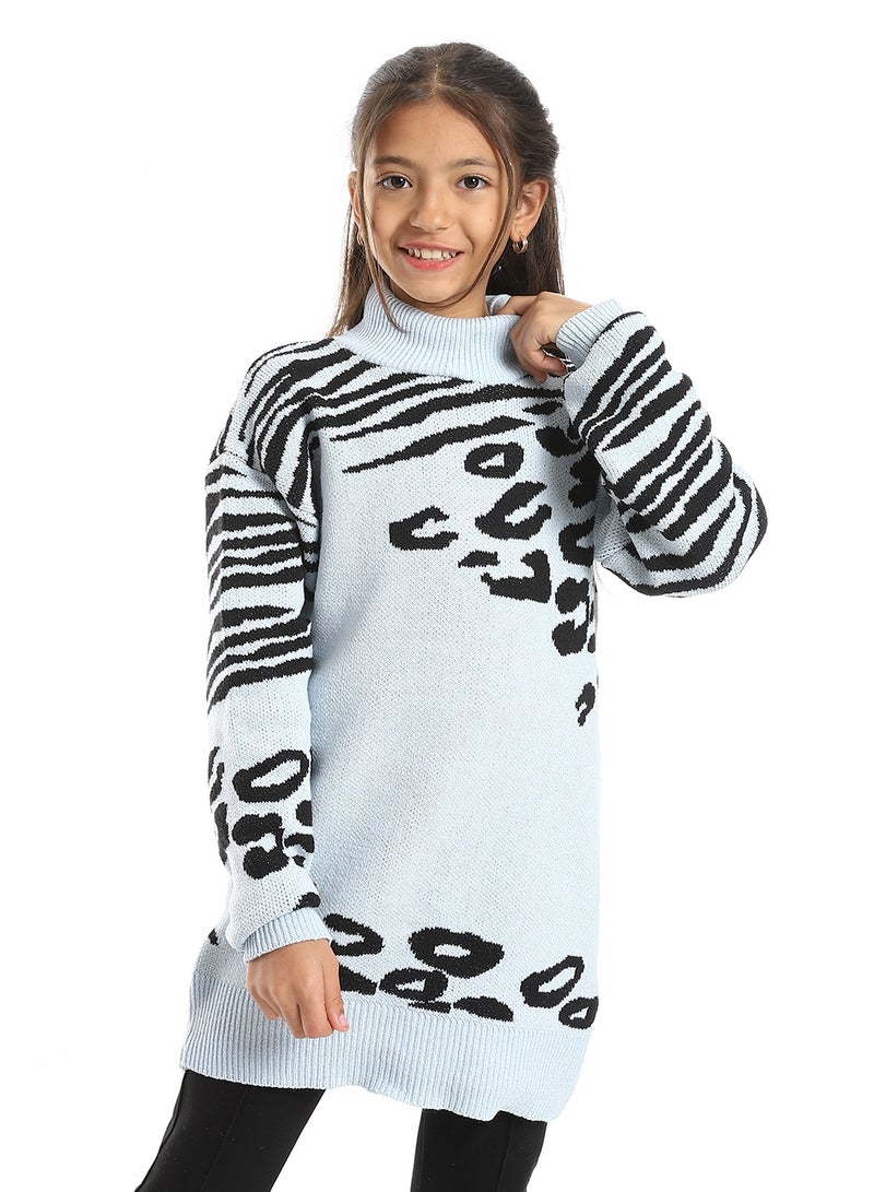 Caesar Girls' turtleneck sweater with circle and stripe patterns - Image 1