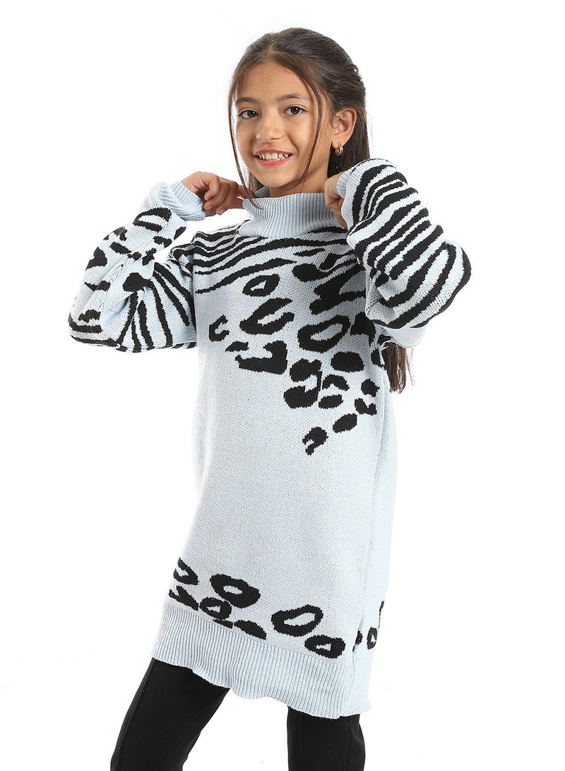 Caesar Girls' turtleneck sweater with circle and stripe patterns - Image 2