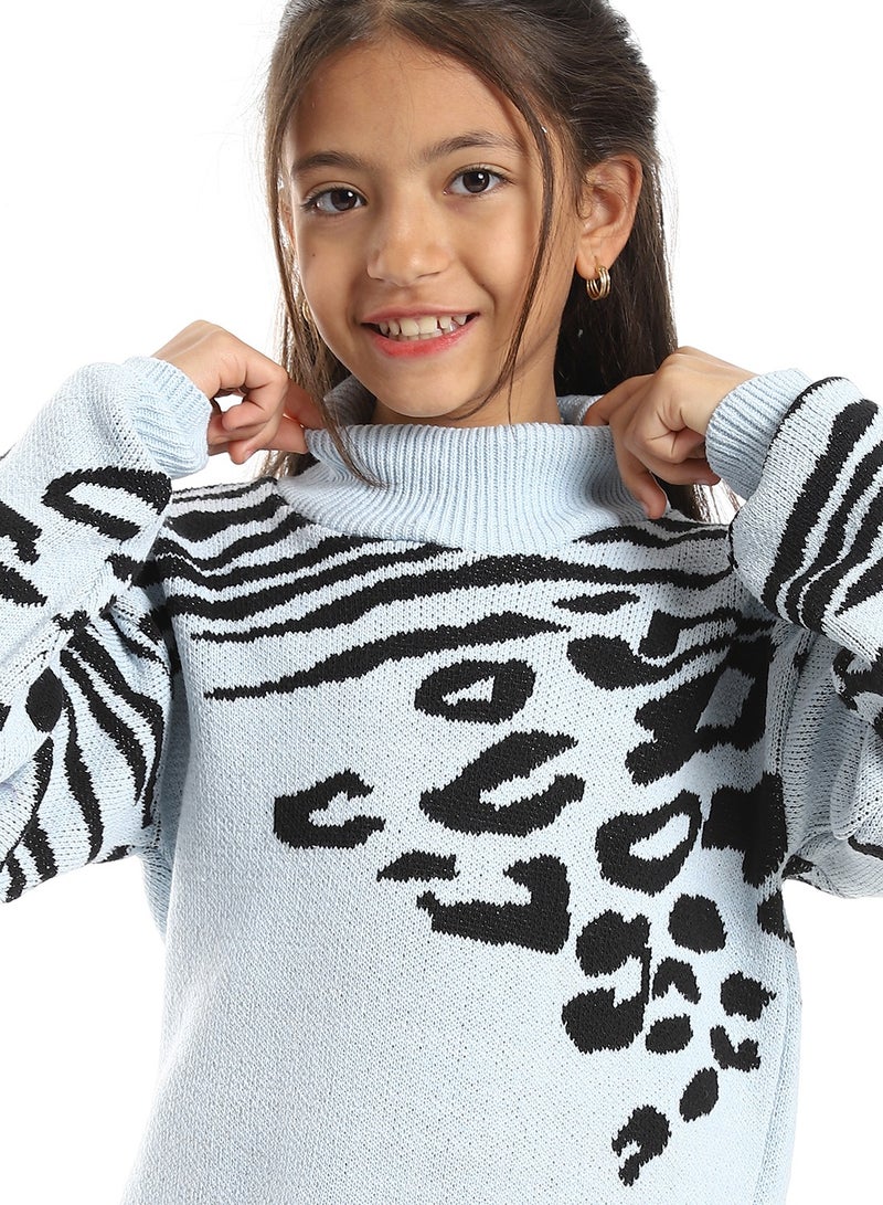 Caesar Girls' turtleneck sweater with circle and stripe patterns - Image 3