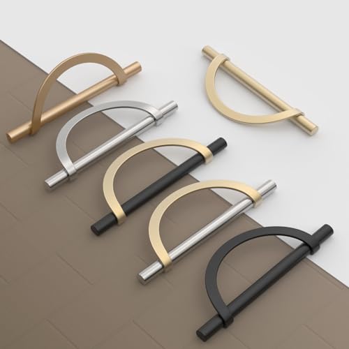 9BUILD 6 Pack Brushed Gold Cabinet Handles 75 Inch Matte Black Cabinet Pulls Black Handles for Cabinets Kitchen Cabinet Hardware Gold Drawer Pulls Dresser Pulls - Image 3