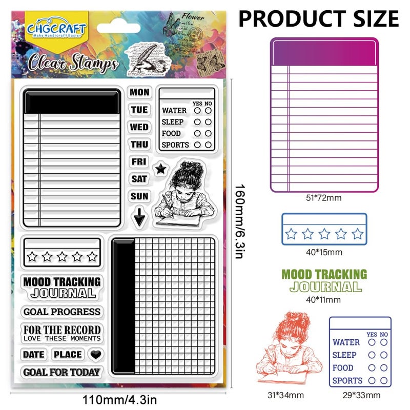CHGCRAFT Notebook Clear Stamps Diary Transparent Silicone Stamps Silicone Clear Stamp Seals for Cards Making DIY Scrapbooking Photo Journal Album - Image 2