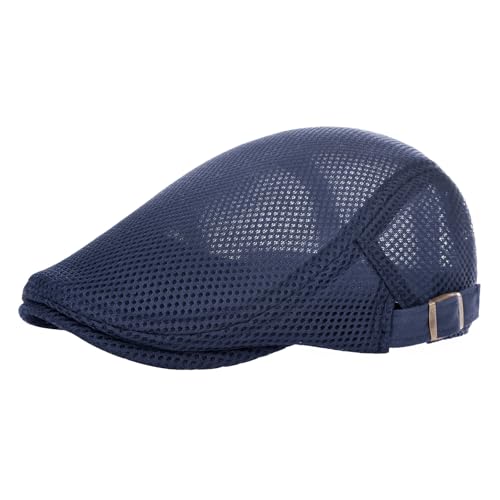 VOBOOM Men Breathable Mesh Summer Hat Adjustable Newsboy Beret Ivy Cabbie Flat Cap (Navy) - Image 1