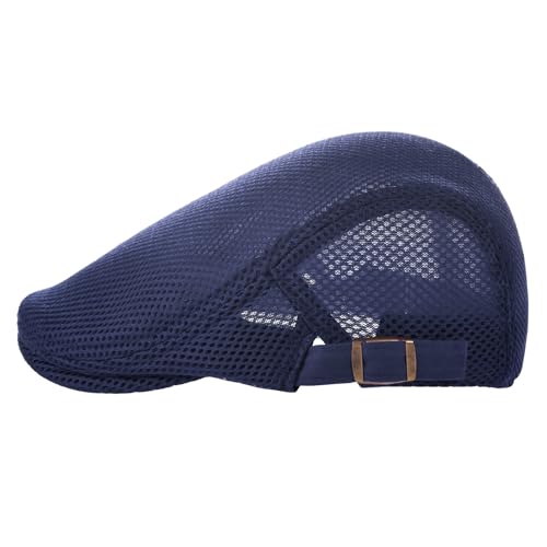VOBOOM Men Breathable Mesh Summer Hat Adjustable Newsboy Beret Ivy Cabbie Flat Cap (Navy) - Image 2