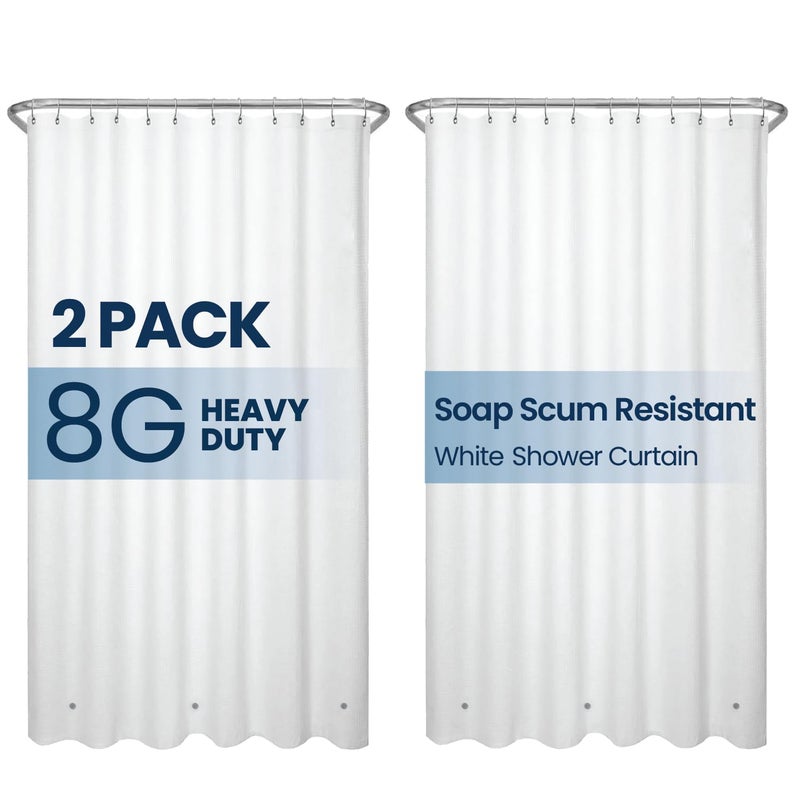 LiBa Shower Curtain 2 Pack Waterproof Plastic Shower Curtain Premium PEVA NonToxic with Rust Proof Grommets White 8G Heavy Duty Bathroom Accessories 72x72