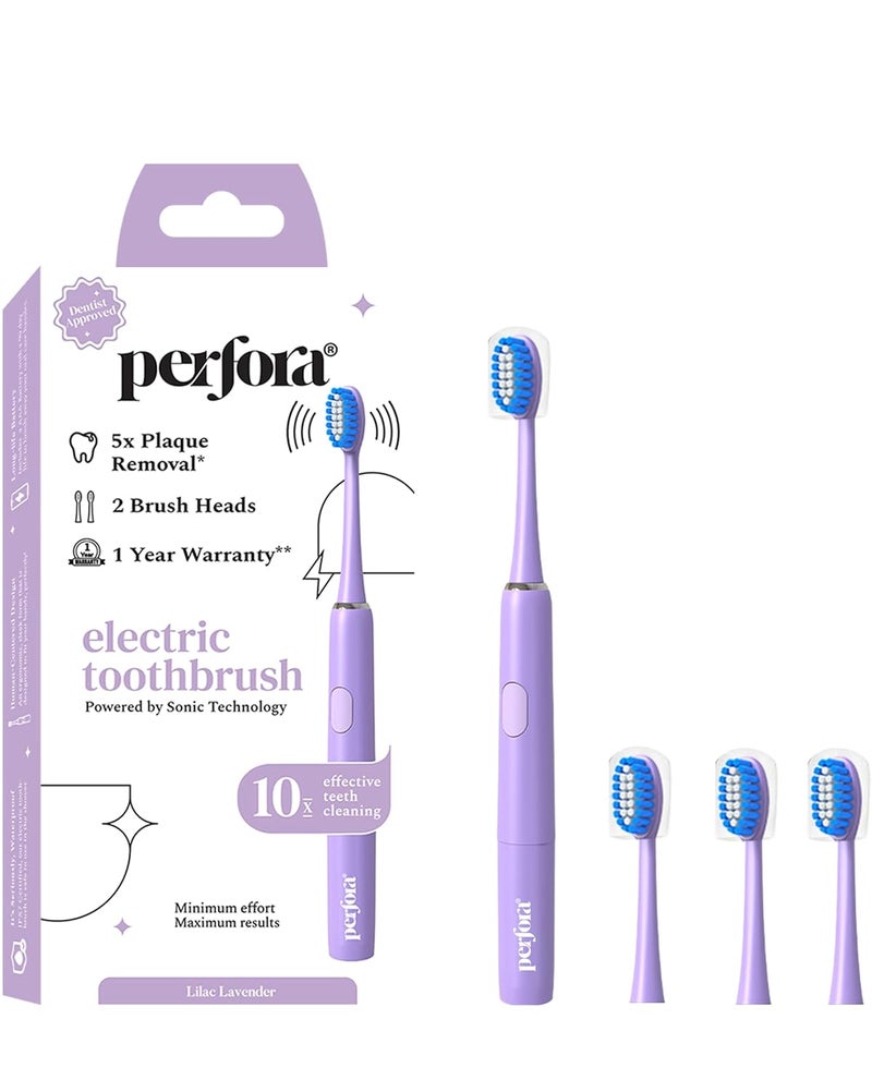 Perfora Electric Toothbrush 002 | AAA Powered 90 Days Battery Life | Ultra Soft Dupont Vibrating Bristles | Electric brush for Adult Men & Women | 1 Brush & 4 Brush Heads | Lilac Lavender - Image 1