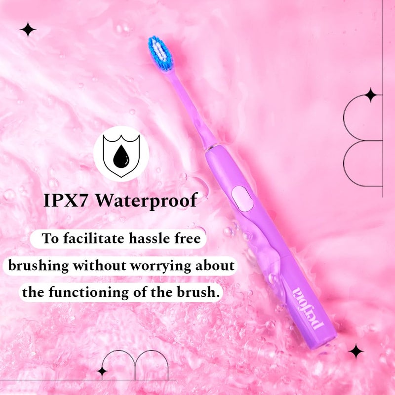 Perfora Electric Toothbrush 002 | AAA Powered 90 Days Battery Life | Ultra Soft Dupont Vibrating Bristles | Electric brush for Adult Men & Women | 1 Brush & 4 Brush Heads | Lilac Lavender - Image 3