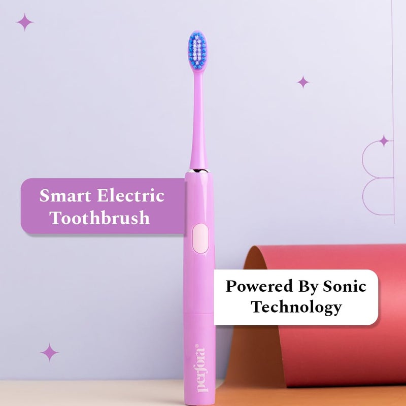 Perfora Electric Toothbrush 002 | AAA Powered 90 Days Battery Life | Ultra Soft Dupont Vibrating Bristles | Electric brush for Adult Men & Women | 1 Brush & 4 Brush Heads | Lilac Lavender - Image 2