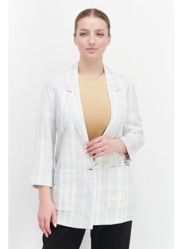 VERO MODA Women Regular Fit Checkered Casual Blazer, Off White  - Image 1