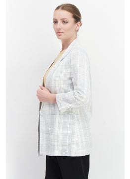 VERO MODA Women Regular Fit Checkered Casual Blazer, Off White  - Image 3